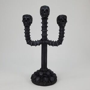 Gothic Skull Candelabra Black 3-Arm Taper Candle Holder Halloween Decor 13.5"